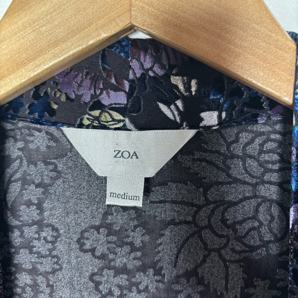 ZOA Velvet Burnout Iridescent Floral Open Cardigan M Lagenlook Boho Goth Fairy - Picture 3 of 16